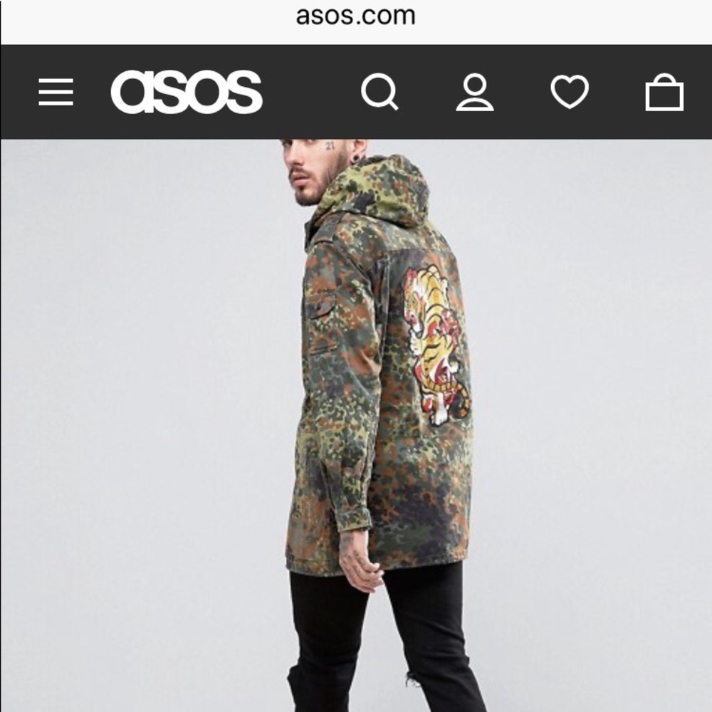 Reclaimed Vintage Military Parka Jacket With Tiger